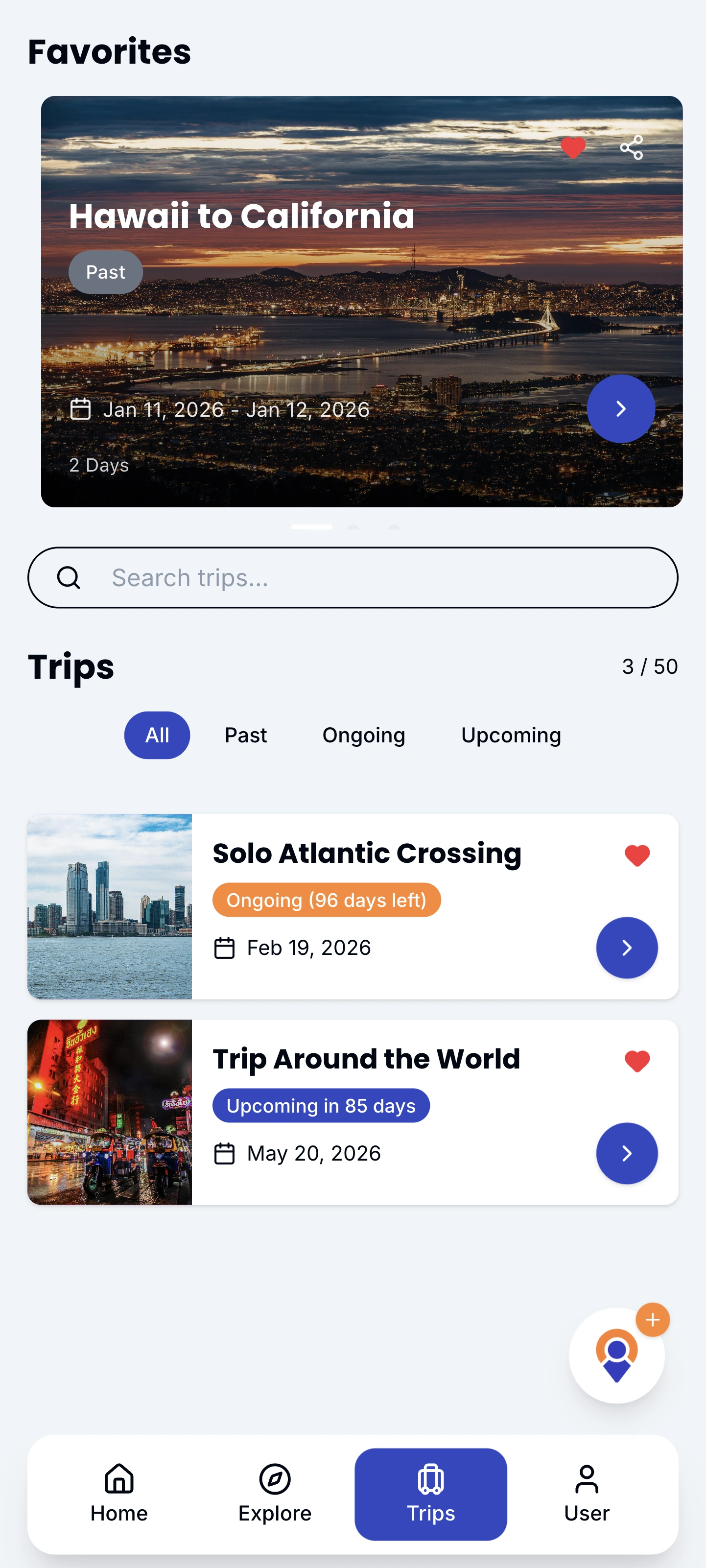 Nomu trip list — light theme